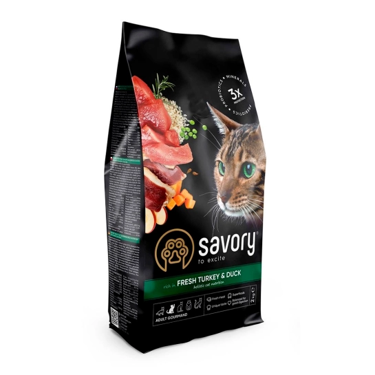 Сухой корм Savory для кошек гурманов, со свежей индейкой и уткой, 2 кг (30051)