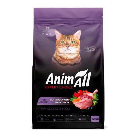 Сухой корм AnimAll для кошек со свежей индейкой и уткой, 12 кг (178597)