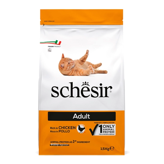 Сухой монопротеиновый корм Schesir Cat Adult Chicken для кошек с курицей, 1.5 кг (ШКВК1.5)