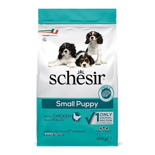 Сухой монопротеиновый корм Schesir Dog Small Puppy для щенков мини и малых пород с курицей, 0.8 кг (ШСЩМК0,8)