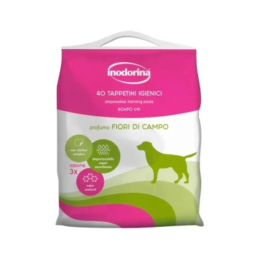 Пелюшки для тварин Inodorina Training Fiori з ароматом квітів, 40 шт, 60x90 см (250.0040.002) - цена, характеристики, отзывы, рассрочка, фото 1