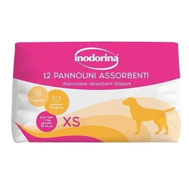 Подгузники для собак сук абсорбирующие с индикатором влажности Inodorina Pannolini Assorbenti, размер XS, 12 шт (250.0100.001) - цена, характеристики, отзывы, рассрочка, фото 1