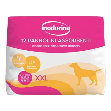 Подгузники для собак сук абсорбирующие с индикатором влажности Inodorina Pannolini Assorbenti, размер XXL, 12 шт (250.0100.006) - цена, характеристики, отзывы, рассрочка, фото 1