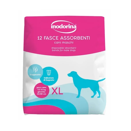 Гигиенический абсорбирующий пояс для кобелей с индикатором влажности Inodorina Pannolini Fasce Assorbenti Cani Maschi, размер XL, 12 шт (250.0100.010)