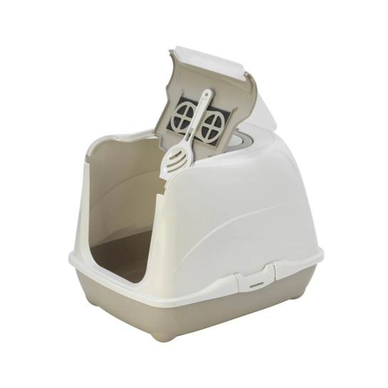 Закрытый туалет Moderna Flip Cat Jumbo для кошек, тёплый серый, 58х45х42 см (C240330)