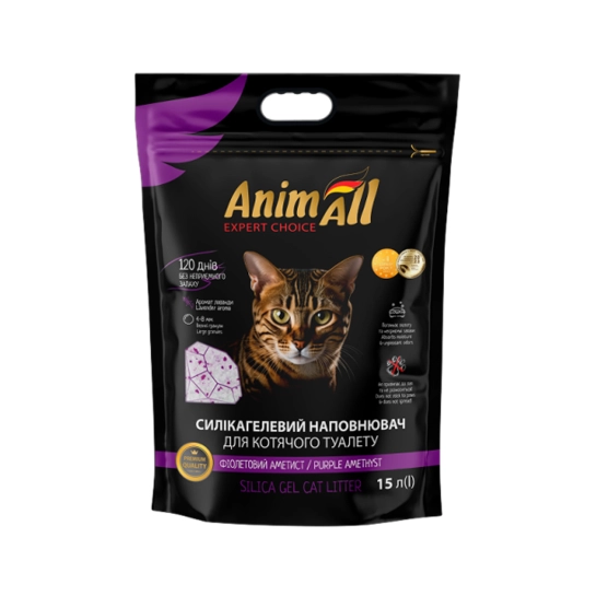 Наполнитель AnimAll Premium силикагелевый, фиолетовый аметист, для кошачьего туалета, 15 л (143023)