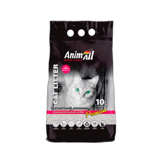 Наповнювач AnimAll бентонітовий, білий, без аромату, для котячого туалету, 10 л (144572)