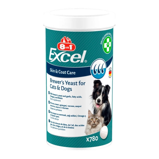 Витамины 8in1 Excel Brewers Yeast для собак и кошек, пивные дрожжи с чесноком, для кожи и шерсти, 780 шт (661829)