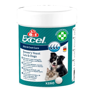 Витамины 8in1 Excel Brewers Yeast для собак и кошек, пивные дрожжи с чесноком, для кожи и шерсти, 260 шт (661819) - цена, характеристики, отзывы, рассрочка, фото 1