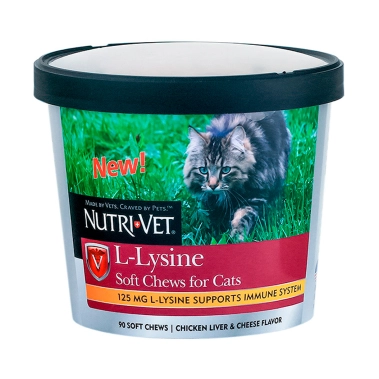 Добавка Nutri-Vet L-Lysine L-лізин, для імунітету, для кішок, 90 шт (99884) - цена, характеристики, отзывы, рассрочка, фото 1