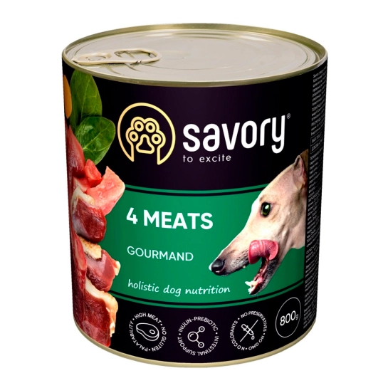 Влажный корм Savory для взрослых собак всех пород, с четырьмя видами мяса, 800 г (30402)