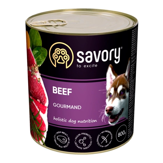 Влажный корм Savory для взрослых собак всех пород, с говядиной, 800 г (30440)