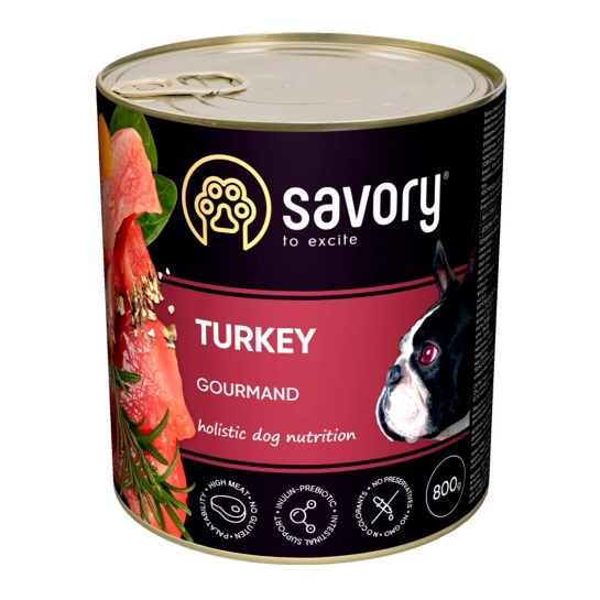 Влажный корм Savory для взрослых собак всех пород, с индейкой, 800 г (30525)