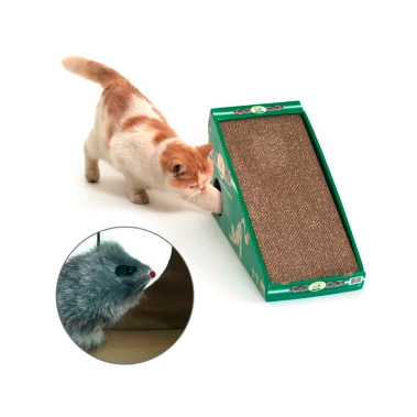 Похила картонна кігтеточка з мишкою Flamingo Scratching Board, для кішок, 59x21x32 см (46092) - цена, характеристики, отзывы, рассрочка, фото 1