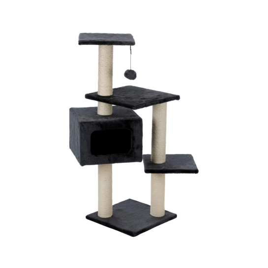 Когтеточка-комплекс Trixie Palamos для кошек с игрушкой на верёвке, сизаль/плюш, чёрная, 39×39×109 см (43787)