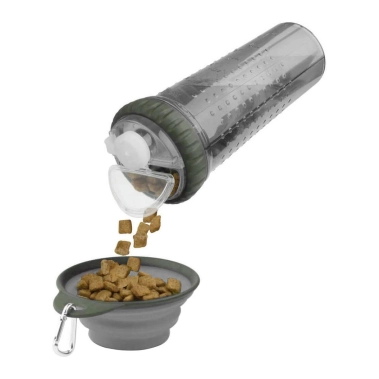 Пляшка подвійна DEXAS Snack Duo для рідини та корму зі складною мискою 720 мл Світло-Сіра (PW450432429) - цена, характеристики, отзывы, рассрочка, фото 1