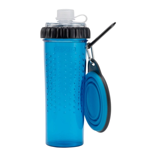 Бутылка двойная DEXAS Snack Duo для жидкости и корма со складной миской 720 мл Голубая (PW4504322194)