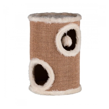 Когтеточка Trixie Edoardo для кошек, с домиком и игрушкой на верёвочке, сизаль/плюш, бежевая, 33×50 см (4331) - цена, характеристики, отзывы, рассрочка, фото 1