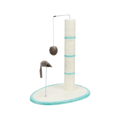 Когтеточка-стілбик Trixie, для кошек, з игрушкой на верёвке и мышкой на пружине, сизаль/плюш, 40×30×50 см (4306) - цена, характеристики, отзывы, рассрочка, фото 1