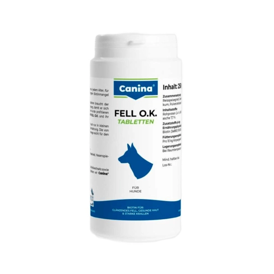 Витамины Canina Fell O.K. для собак, для шерсти, суточная потребность в биотине, 250 г (125 табл) (101306 AD)