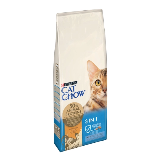 Сухой корм Purina Cat Chow Feline 3in1 для взрослых кошек, с индейкой, 15 кг (7613034153746)