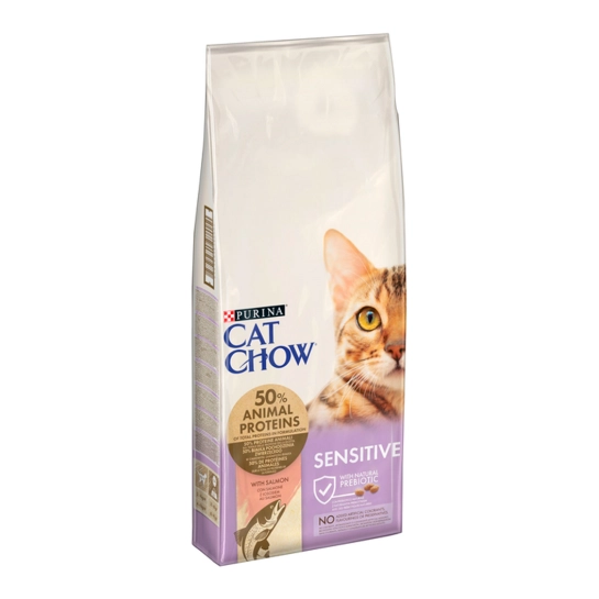 Сухой корм Purina Cat Chow Sensitive для взрослых кошек с чувствительной кожей и пищеварением, с лососем, 15 кг (7613035394902)