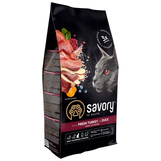 Сухий корм Savory Adult Cat Steril Fresh Turkey and Duck для стерилізованих котів Індичка та Качка 8 кг (31607)