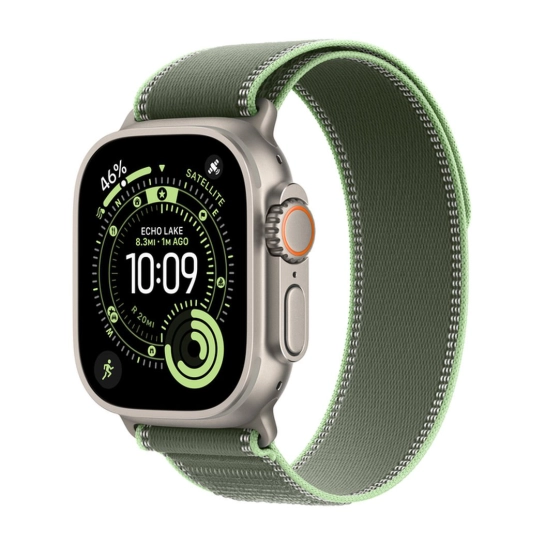 Ремешок Apple Trail Loop for Apple Watch 49mm Green/Neon - S/M - Natural Titanium Finish  