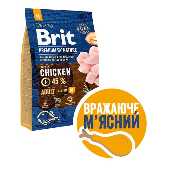 Сухой корм Brit Premium Dog Adult M для взрослых собак средних пород Курица 3 кг (170816/6352)