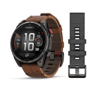 Смарт-часы Garmin Fenix 8 Pro 47 mm AMOLED Carbon Gray DLC Titanium with Chestnut Leather Band (010-03198-40) - цена, характеристики, отзывы, рассрочка, фото 1