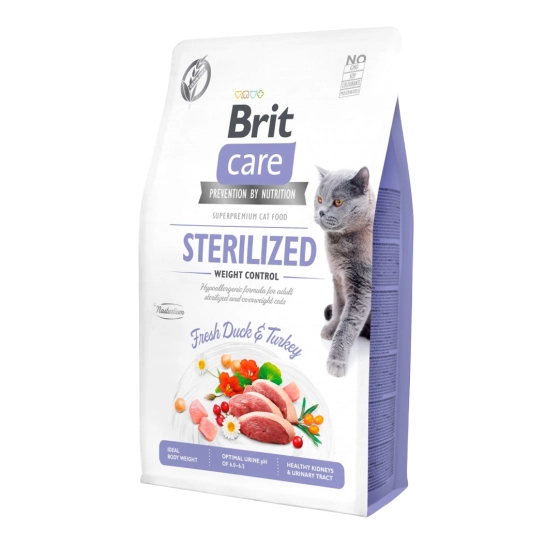 Сухий корм Brit Care Cat GF Sterilized Weight Control для стерилізованих кішок з надмірною вагою, качка та індичка, 2 кг (171294)