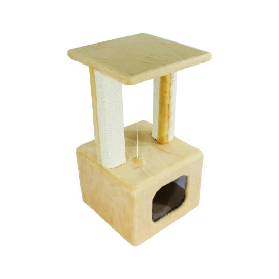 Кігтеточка Lucky Pet будиночок «Грот Люкс» хутряна, бежева, 33×33×67 см (193710)