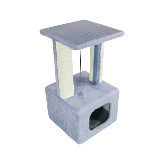 Кігтеточка Lucky Pet будиночок «Грот Люкс» хутряна, сіра, 33×33×67 см (193727)