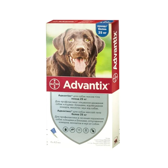 Краплі на загривку для собак Bayer Advantix 25 кг і більше (4 шт. по 4 мл) (54170)