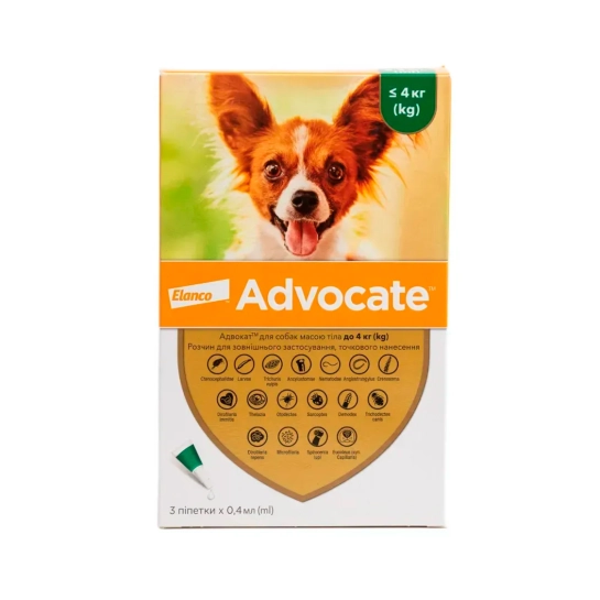 Капли на холку для собак Bayer Advocate до 4 кг (3 шт. по 0,4 мл) (54173)