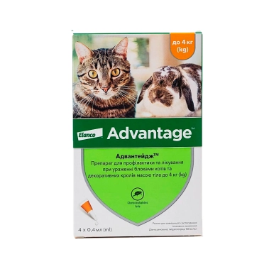 Краплі Elanco (Bayer) Advantage для котів, 0.4 мл (упаковка х 4 піпетки) (54165) - цена, характеристики, отзывы, рассрочка, фото 1