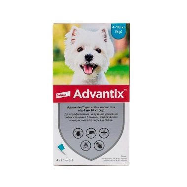 Краплі Elanco (Bayer) Advantix 4-10 кг для собак, 1 мл (упаковка х 4 піпетки) (54168) - цена, характеристики, отзывы, рассрочка, фото 1