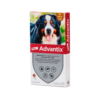 Краплі Elanco (Bayer) Advantix 40-60 кг для собак, 6 мл (упаковка х 4 піпетки) (156610) - цена, характеристики, отзывы, рассрочка, фото 1