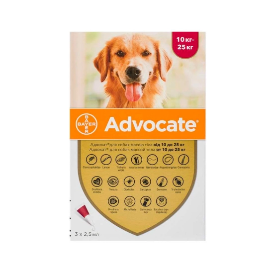 Краплі Bayer Advocate 10–25 кг для собак (упаковка х 3 піпетки) (54171)