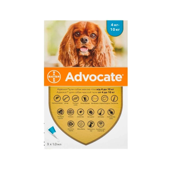 Краплі Bayer Advocate 4–10 кг для собак (упаковка х 3 піпетки) (54172)