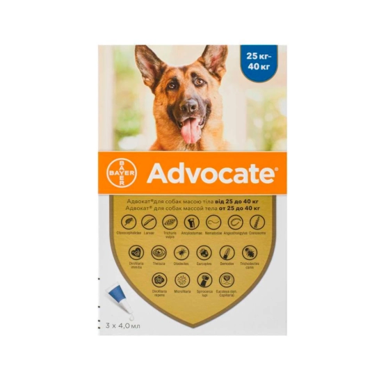 Краплі Bayer Advocate більше 25 кг для собак (упаковка х 3 піпетки) (54174)