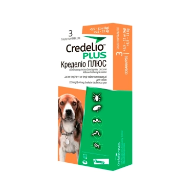 Пігулки Elanco Credelio Plus жувальні для собак 5,5-11 кг (225/8,44 мг), 3 табл. (184438) - цена, характеристики, отзывы, рассрочка, фото 1