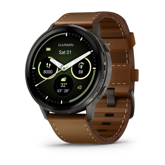 Смарт-часы Garmin Venu 4 45 mm Slate with Brown Leather Band (010-03014-03)