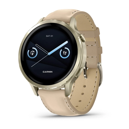 Смарт-часы Garmin Venu 4 41 mm Lunar Gold with Light Sand Leather Band (010-03013-03)
