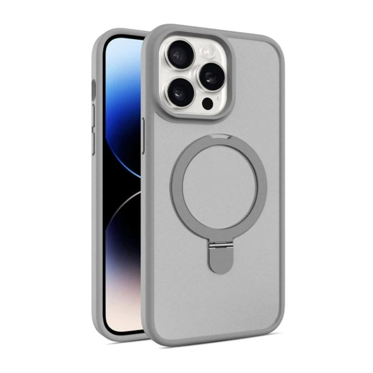 Чехол TPU+PC Metal Buttons with MagSafe Colorful HQ Ring for iPhone 15 Pro Max Grey