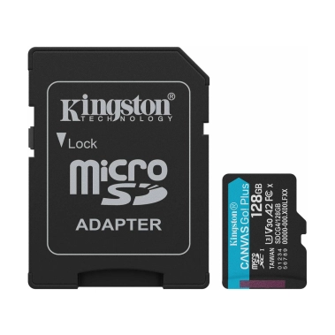 Карта памяти Kingston 128GB microSDXC class 10 UHS-I U3 V30 A2 Canvas Go Plus + SD-adapter (SDCG4/128GB) - цена, характеристики, отзывы, рассрочка, фото 1