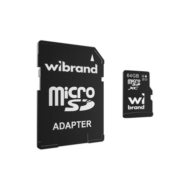 Карта памяти Wibrand microSDHC 64Gb UHS-I Class 10 + adapter (WICDXU1/64GB-A) - цена, характеристики, отзывы, рассрочка, фото 1